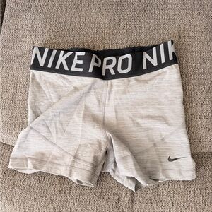 Nike Pro Dri-fit Women's Light Heather Gray Shorts with Black Waistband